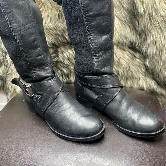 Cole Haan Air Whitley D36038 Black Leather Knee High Women Harness Boots Sz 5.5B - Picture 2 of 9